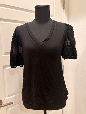 Black Tee with Sheer Short Sleeves